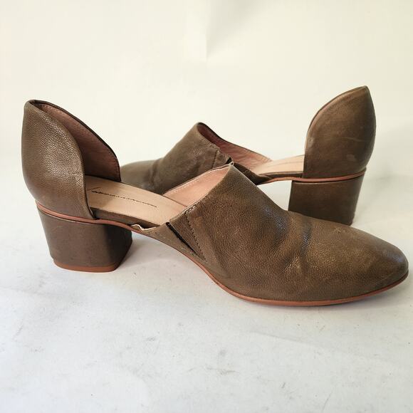 Anthropologie Olive Green D'Orsay Booties EU 39 US 8-8.5 Block Heel Mules - Picture 6 of 9